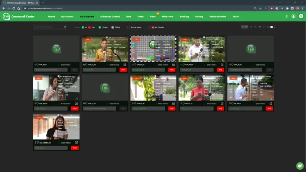 TVU Command Center interface used in TV Anhanguera central casting operations.